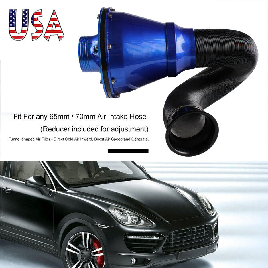 US Universal Apollo 70mm Cold Air Intake System Air Filter Kit Blue with Logo