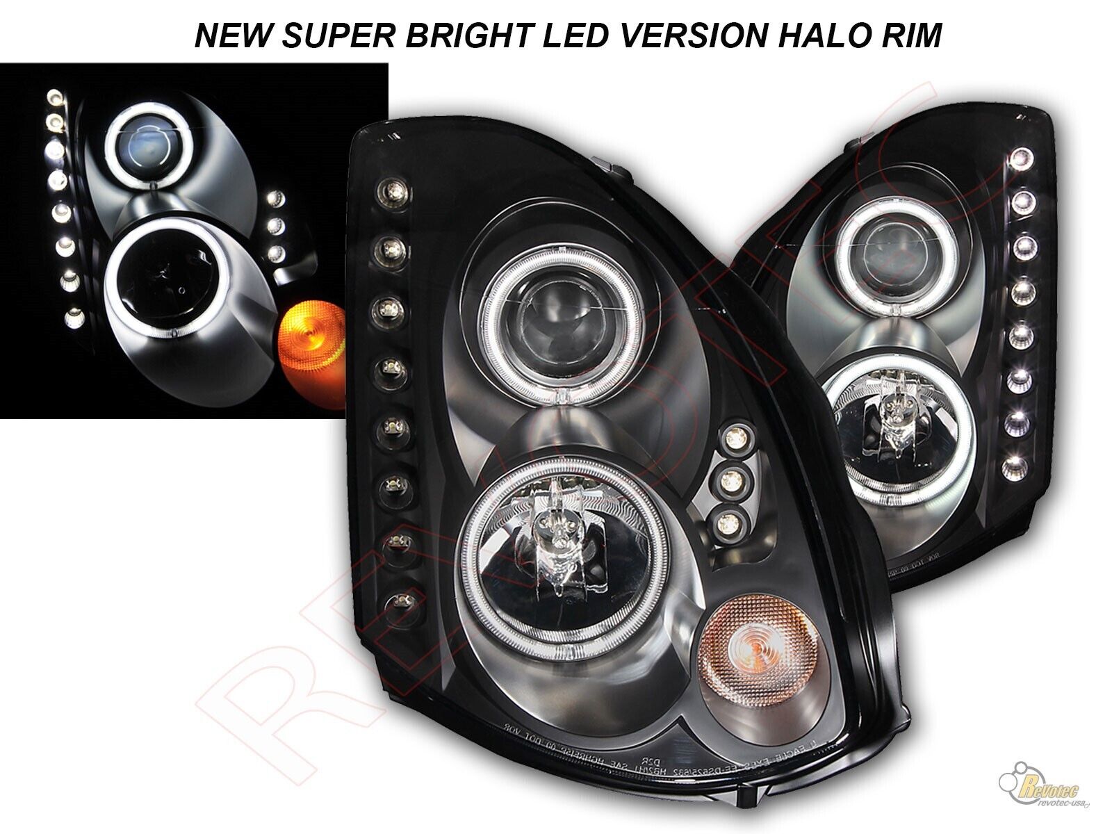 Black G3 Super Bright Halo LED Projector Headlights For 03-05 G35 2DR COUPE