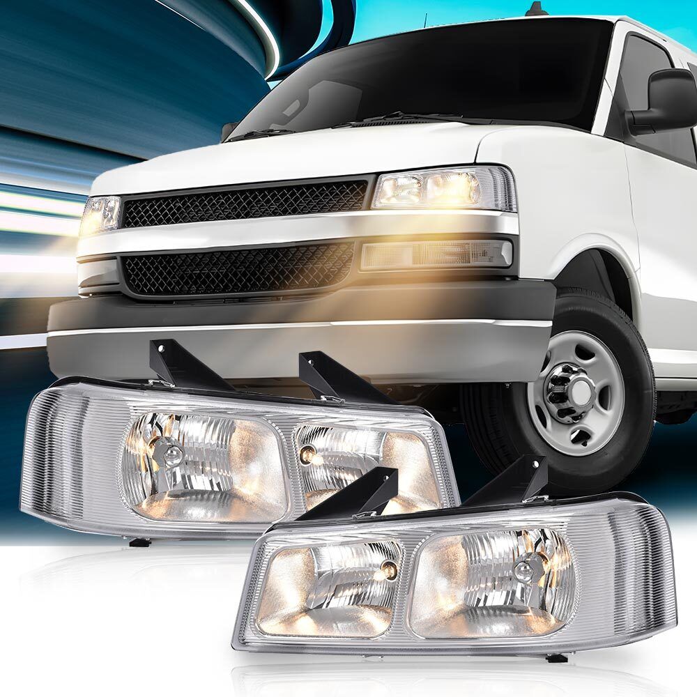 Fit For 2003-2019 Chevy Express GMC Savana Van Headlights Headlamps Chrome 