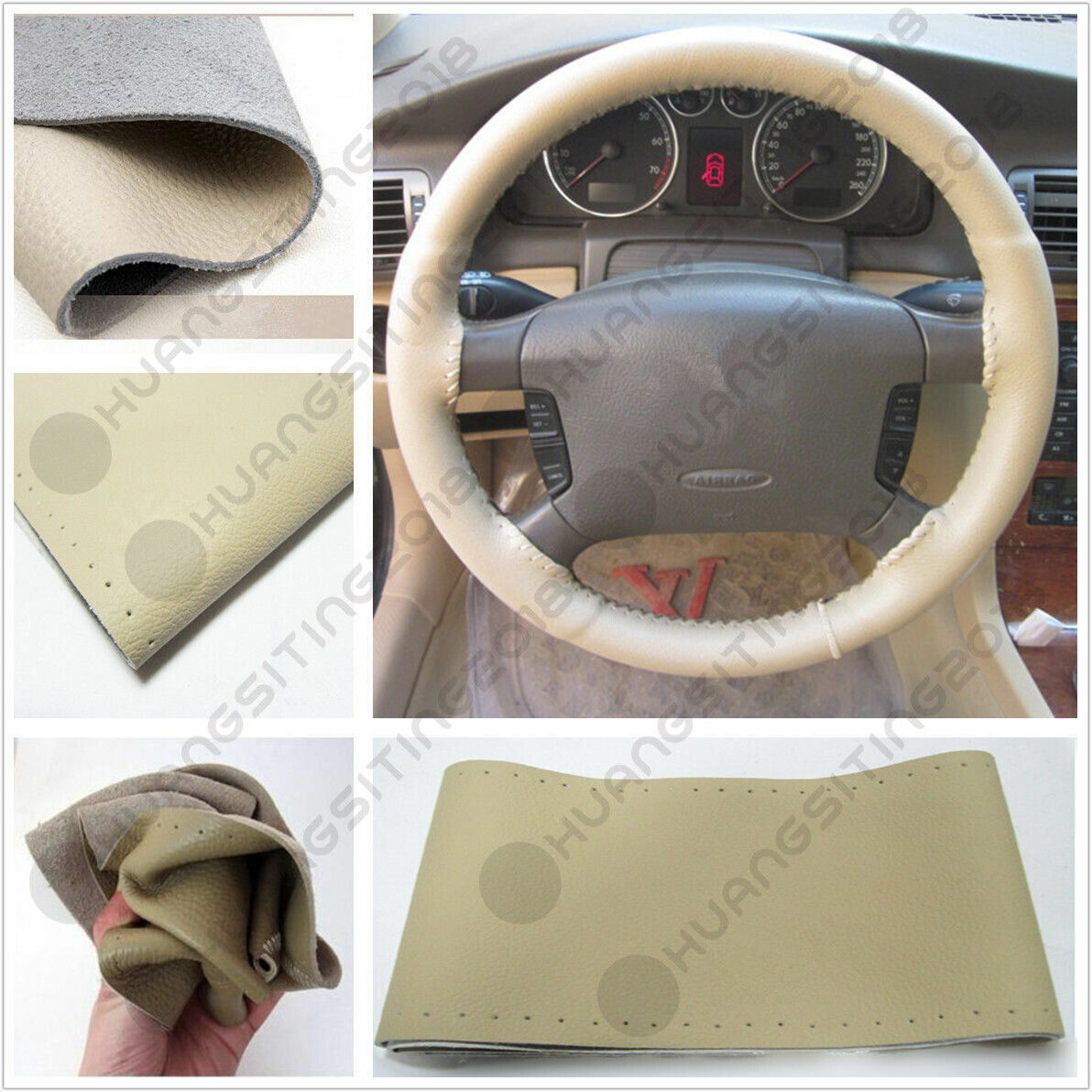 Motor Genuine Leather Steering Wheel Cover For Car SUV Truck 14.5\