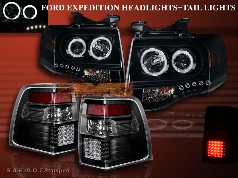 2007-2011 FORD EXPEDITION 2 HALO LED PROJECTOR HEADLIGHTS CCFL + LED TAIL LIGHTS