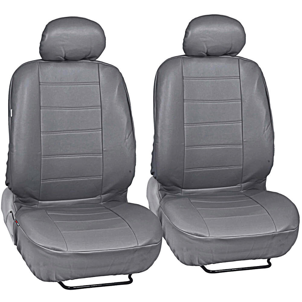 Gray Leatherette Car Seat Covers Front Pair Set of 2 Faux Leather Premium Covers