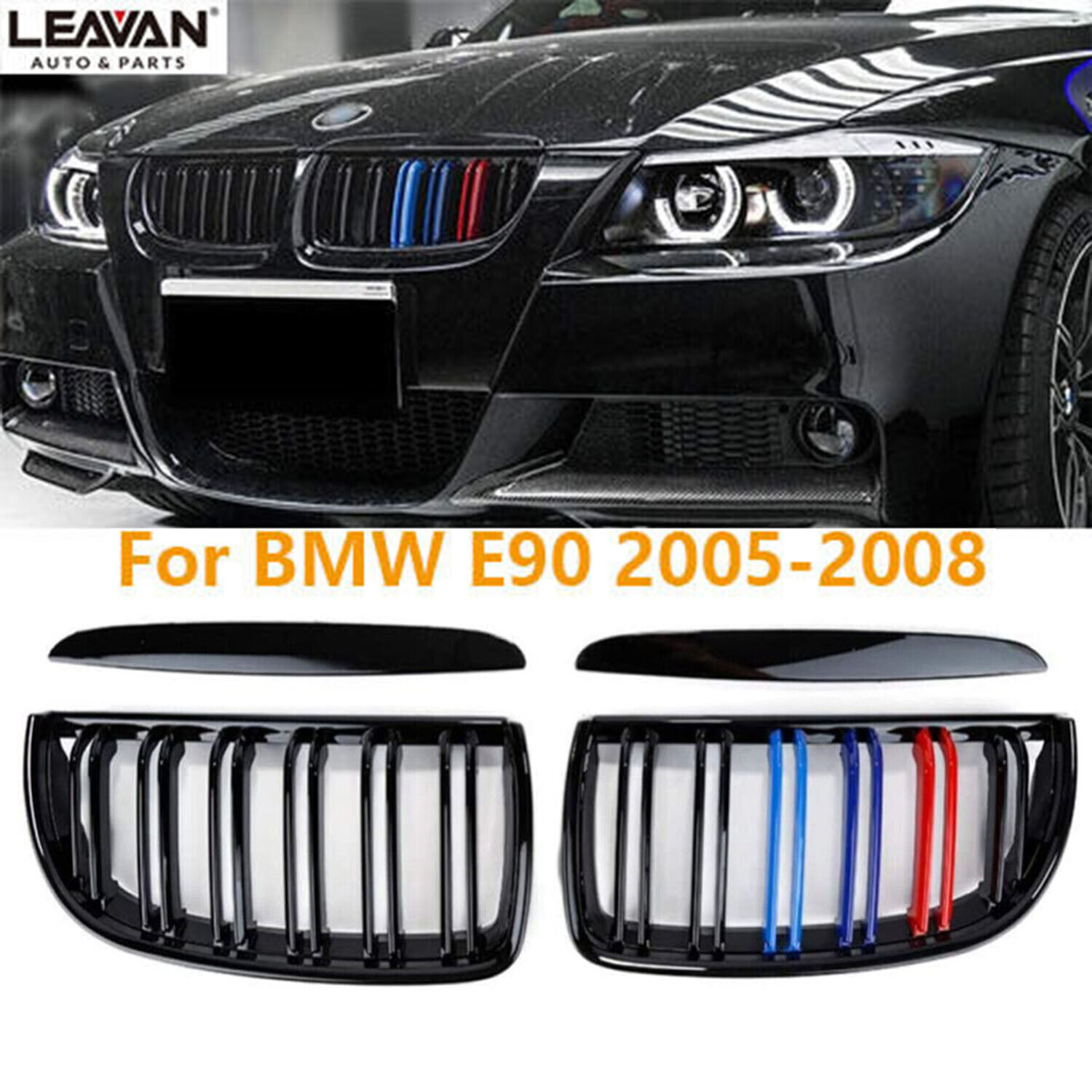 M-Color Gloss Black Front Kidney Grille For BMW 2005-08 E90 E91 323i 328i 335i