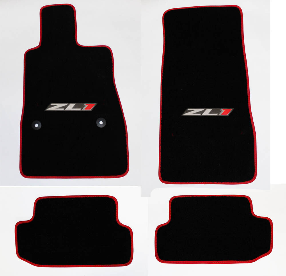 NEW BLACK Carpet Floor Mats 2016-2023 Camaro Embroidered ZL1 Logo Red Binding 2