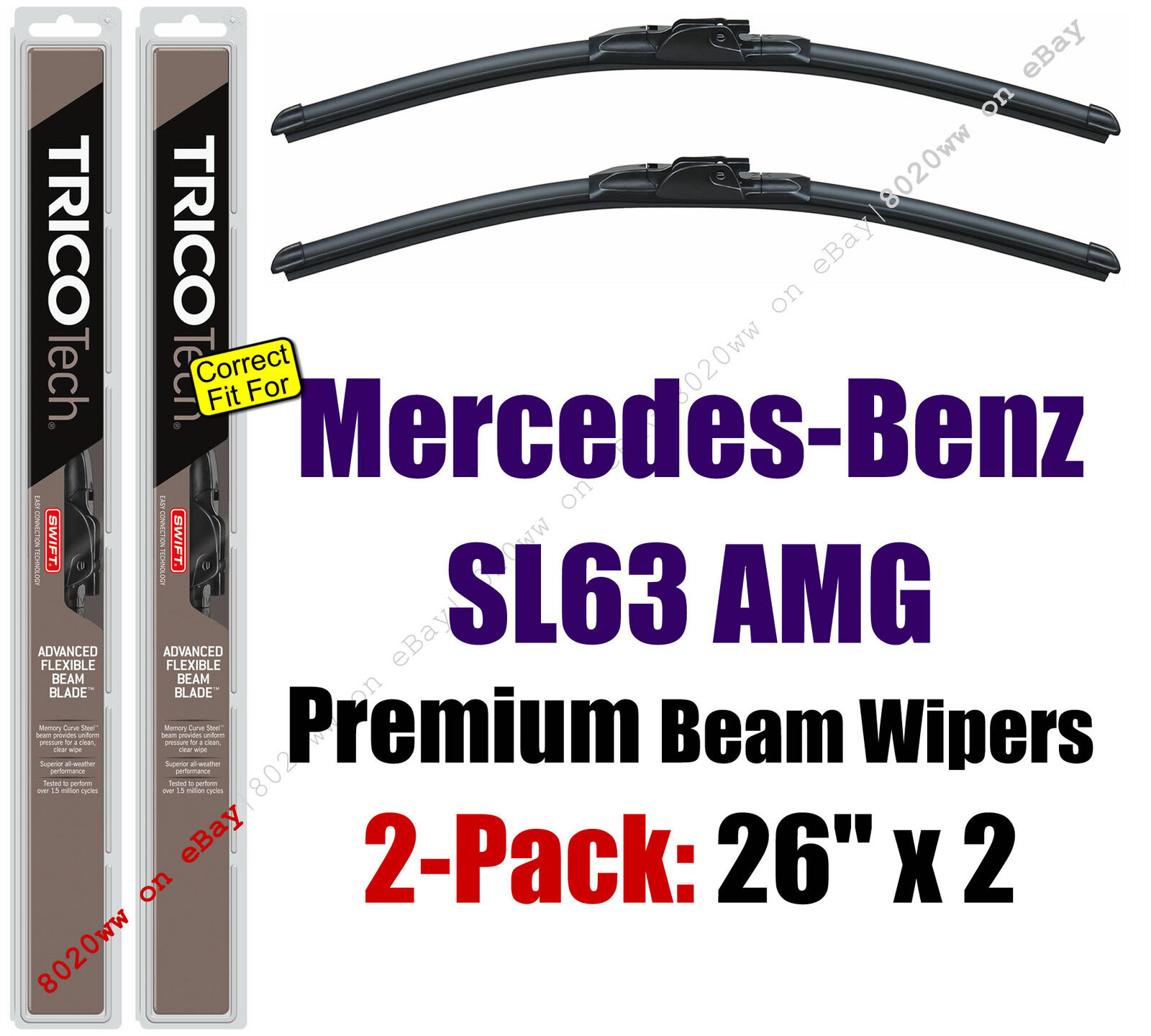 Wipers 2pk Premium Wiper Beam Blades fit 2009-11 Mercedes-Benz SL63 AMG  19260x2