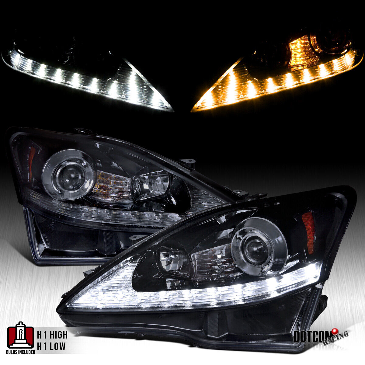 Black Smoke Fit 2006-2009 Lexus IS250 IS350 LED Signal Projector Headlights