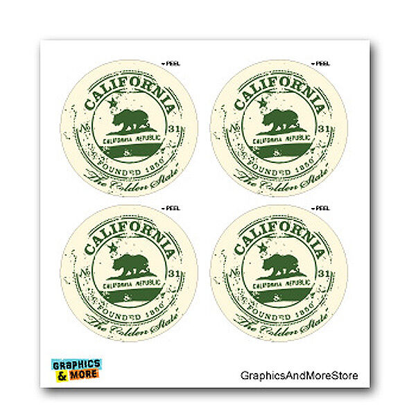 CA California Republic Travel Stamp Seal - Set of 4 - Window Stickers