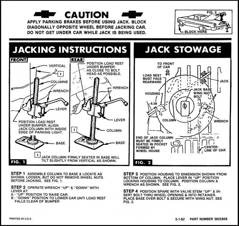 63 Chevy Impala Bel Air Biscayne Spare Tire & Jacking Instructions 1963