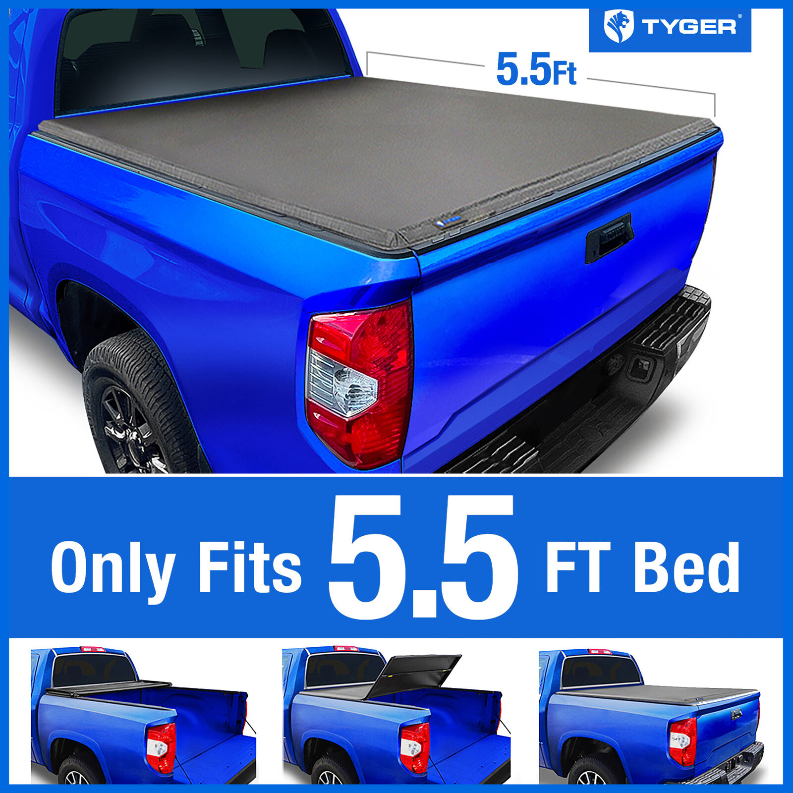 TYGER T3 Soft Tri-fold Tonneau Cover for 2014-2021 Toyota Tundra 5.5\' Bed