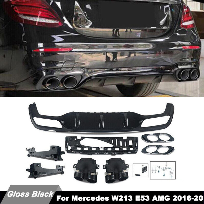 Rear Bumper Diffuser W/ Exhaust Tips For Mercedes Benz W213 E300 E43 AMG 2016-20