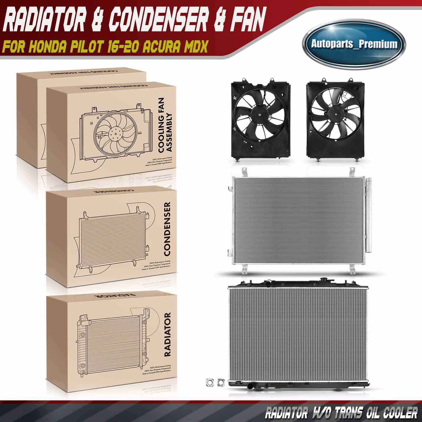 Radiator & AC Condenser & L&R Cooling Fan Kit for MDX 14-20 Honda Pilot Passport