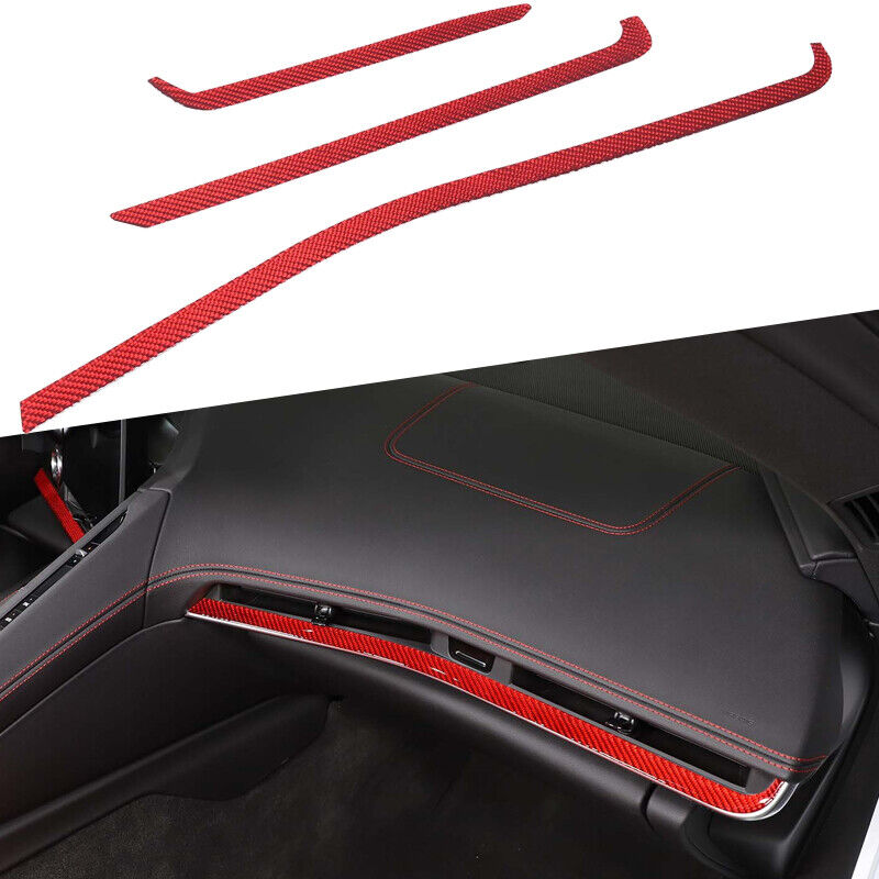 Red Carbon Fiber Console Dashboard Strip Panel Trim For Corvette C8 Z51 2020-23