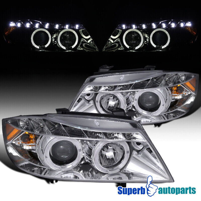 For 2006-2008 BMW E90 4D LED Halo Projector Headlights+R8 Strip