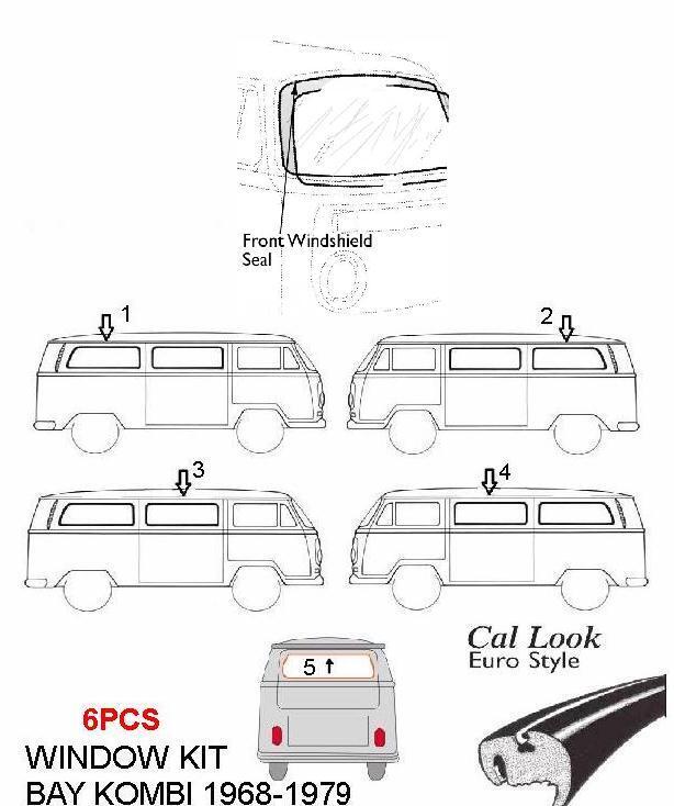 6PCS Rubber Seals Kit Fit Type 2 Bus Baywindow 1968-1979 Cal Look  Kombi t2