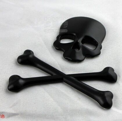 Black Crossbones Demon Bone Metal Skull 3D Emblem Badge 3M Glue Decal Sticker