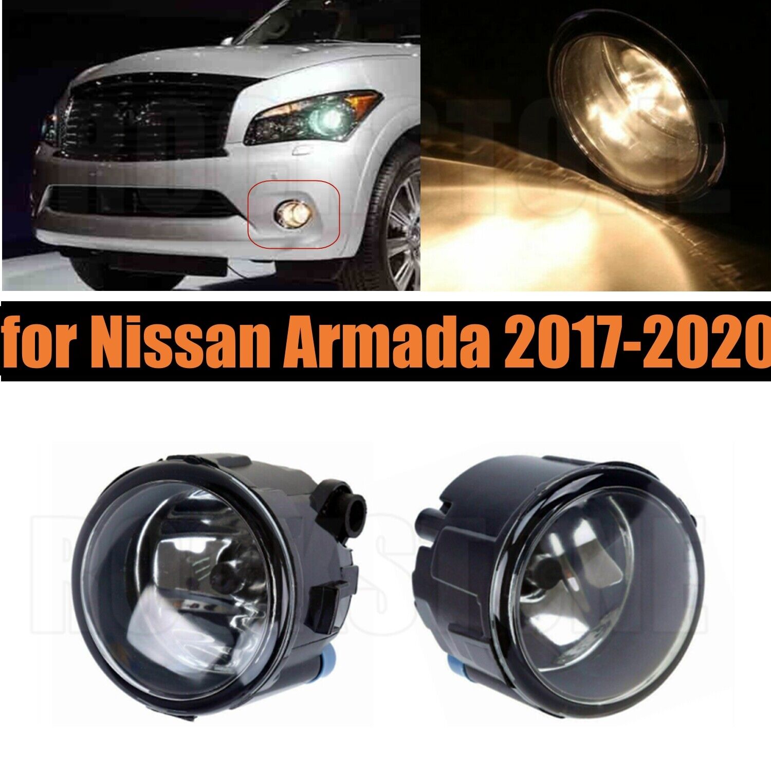Pair of Front Fog Light Driving Lamp For Nissan Armada 2017-2020 Clear Lens