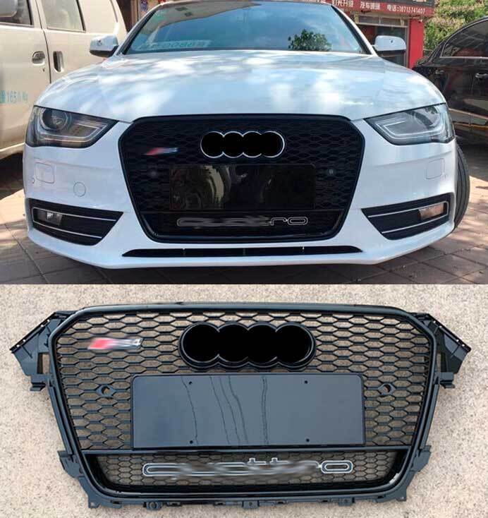 Black Grille RS4 Honeycomb Grill Fit For Audi B8.5 A4 S4 2013 - 2016 Mesh