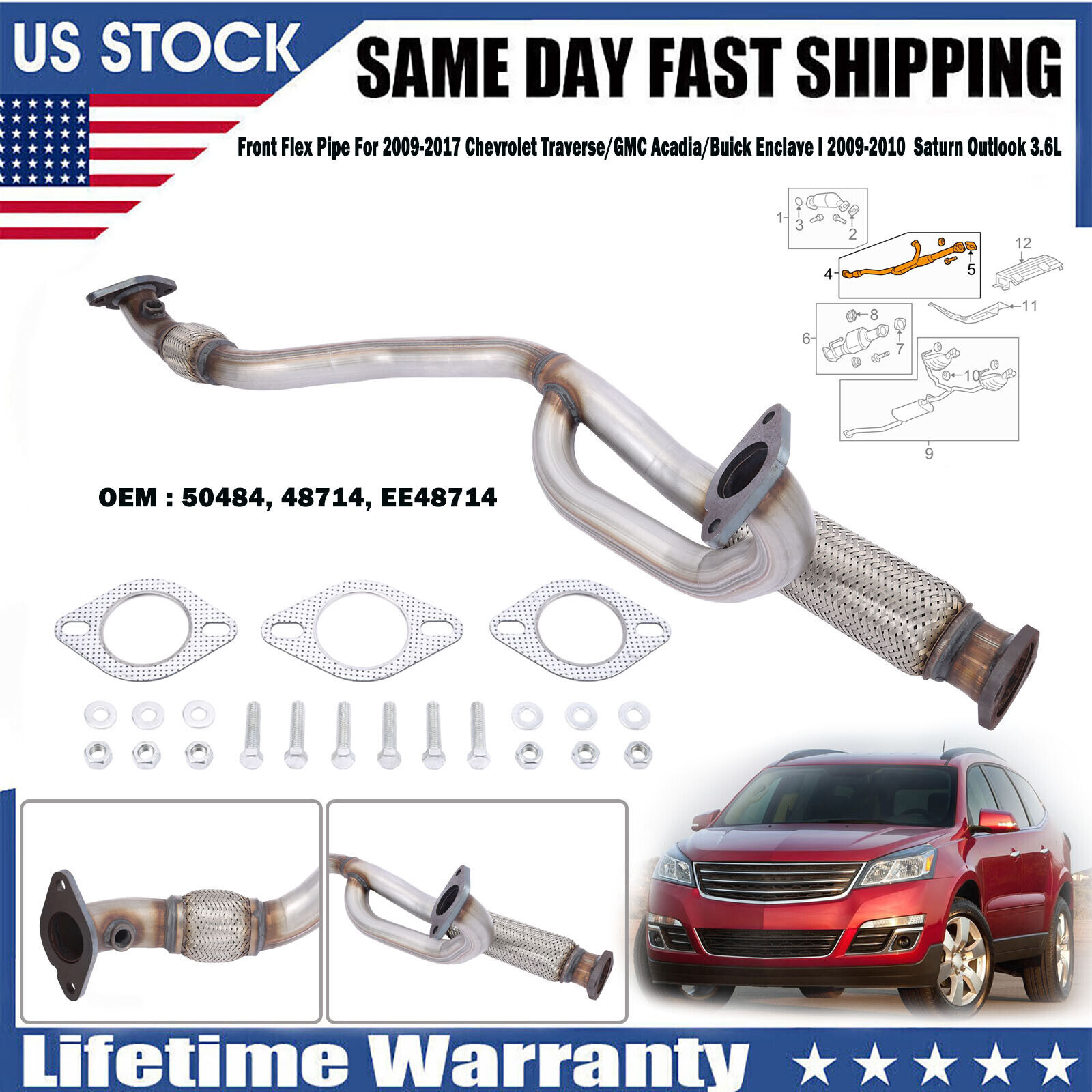 Exhaust Front Flex Pipe For Chevrolet Traverse/Acadia/Buick Enclave/Outlook 3.6L