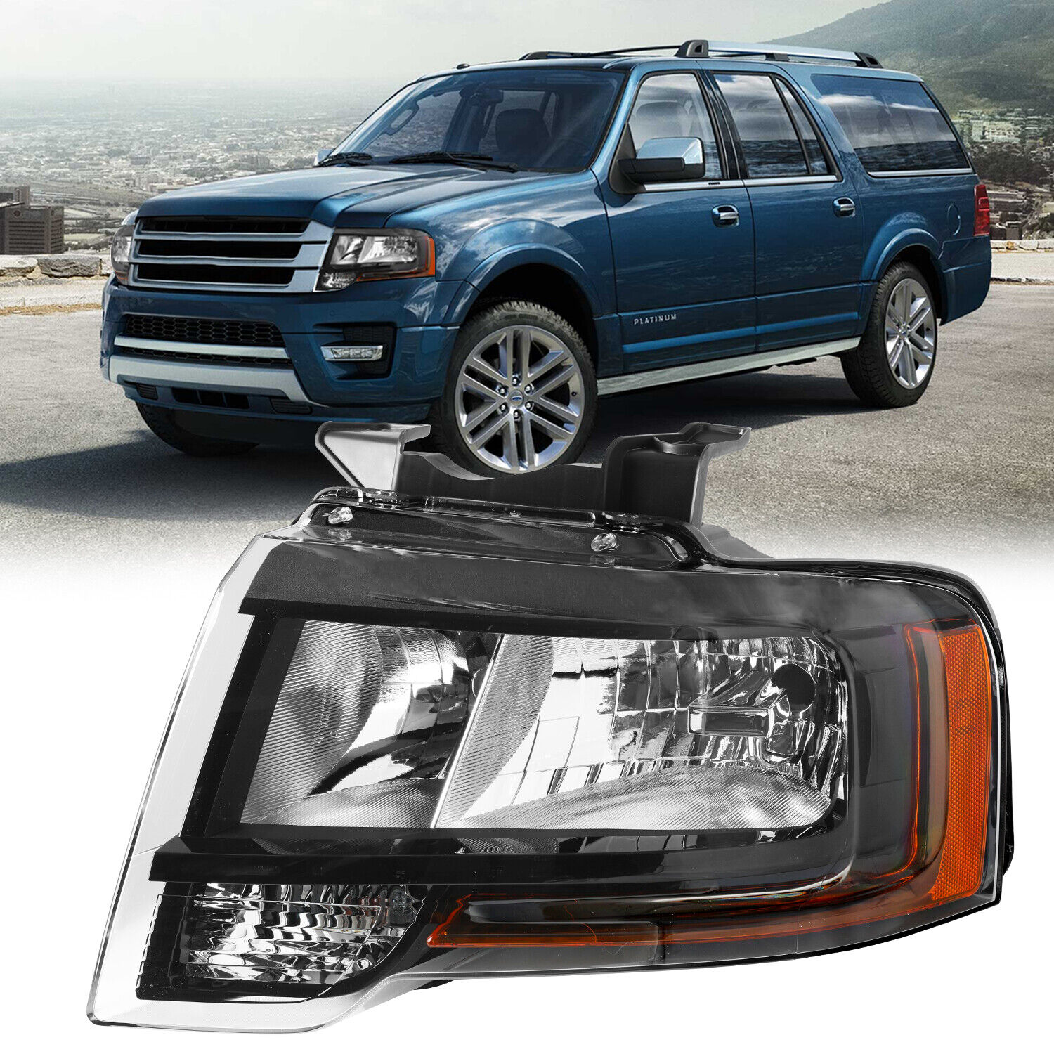 For 2015-2017 Ford Expedition Black With Complex Reflect Left Side Headlight LH