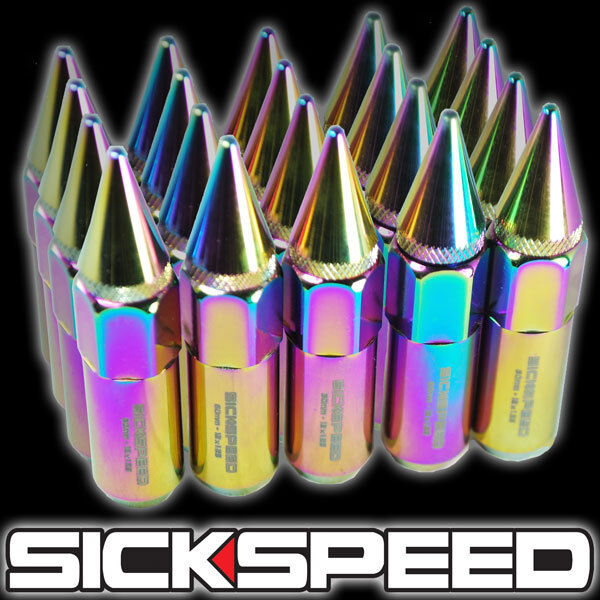 20 NEO CHROME SPIKED ALUMINUM EXTENDED 60MM LUG NUTS WHEELS/RIMS 12X1.25 L12