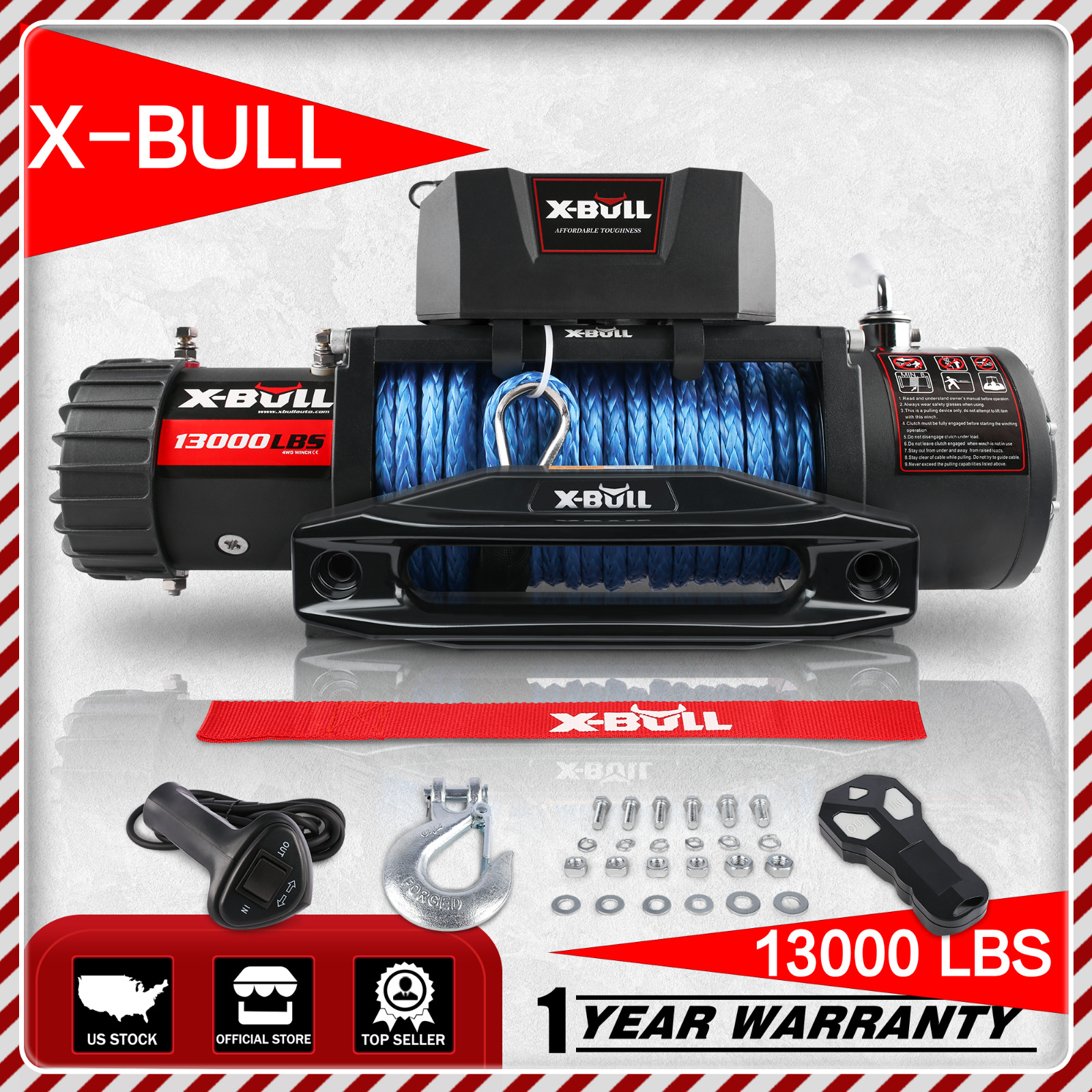 X-BULL 13000lbs Electric Winch Synthetic Rope Trailer Towing for Truck 4WD