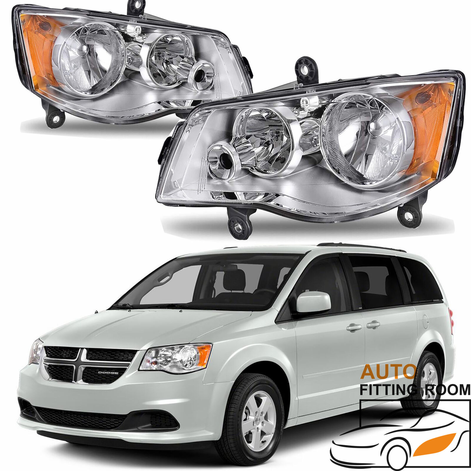 For 2011-20 Grand Caravan 2008-16 Town & Country Chrome Headlights Amber Concer 