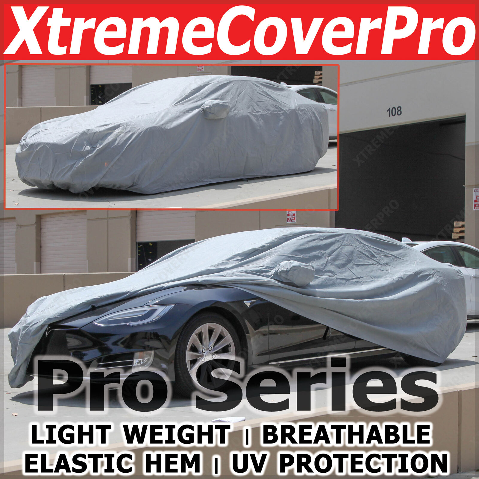 2015 TESLA MODEL S Breathable Car Cover w/Mirror Pockets - Gray