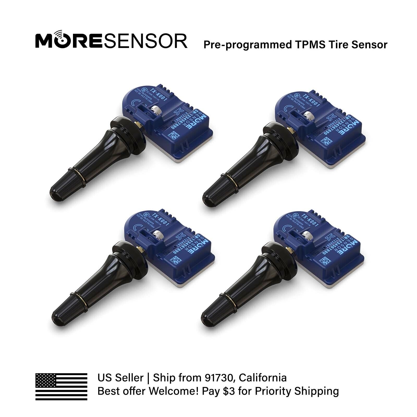 4PC 315MHz MORESENSOR TPMS Snap-in Tire Sensor for Silverado Colorado Canyon H3