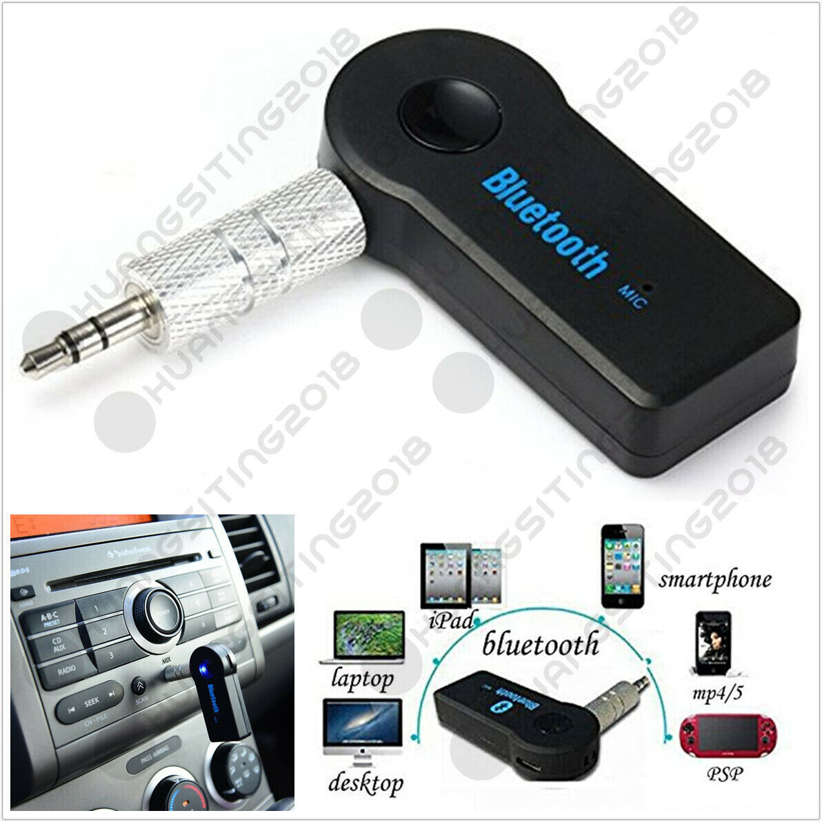 Wireless Bluetooth 3.5mm AUX Stereo Music Home Car Receiver Adapter w/ Mic 2019
