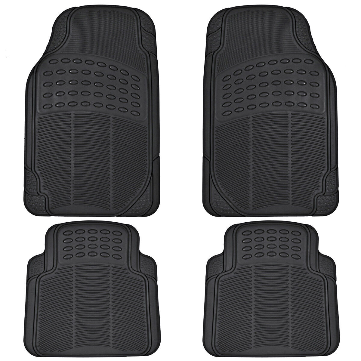 Car Rubber Floor Mats for All Weather Sedan SUV Truck 4 PC Set Trimmable Black