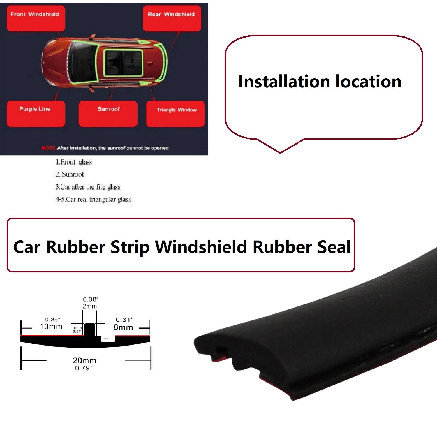 Rubber Seal Trim Prevent Water Leakage Windshield Sunroof Roof Top Window 144\'\'