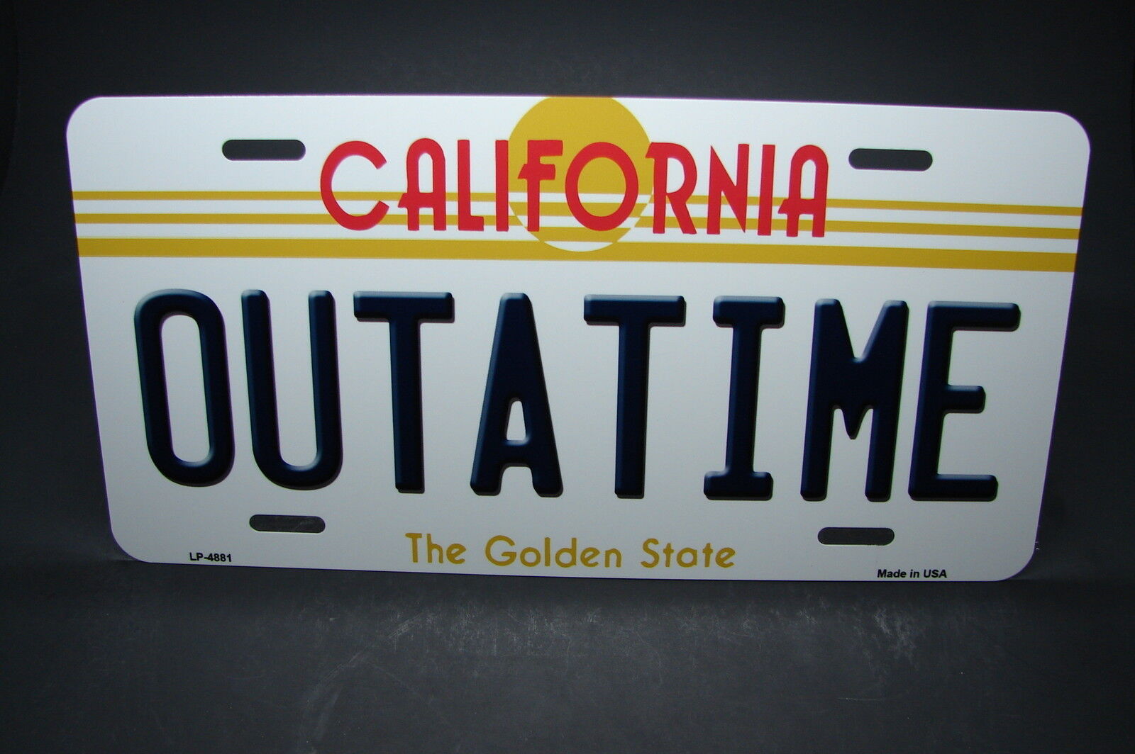 OUTATIME CALIFORNIA METAL ALUMINUM CAR LICENSE PLATE TAG BACK TO THE FUTURE