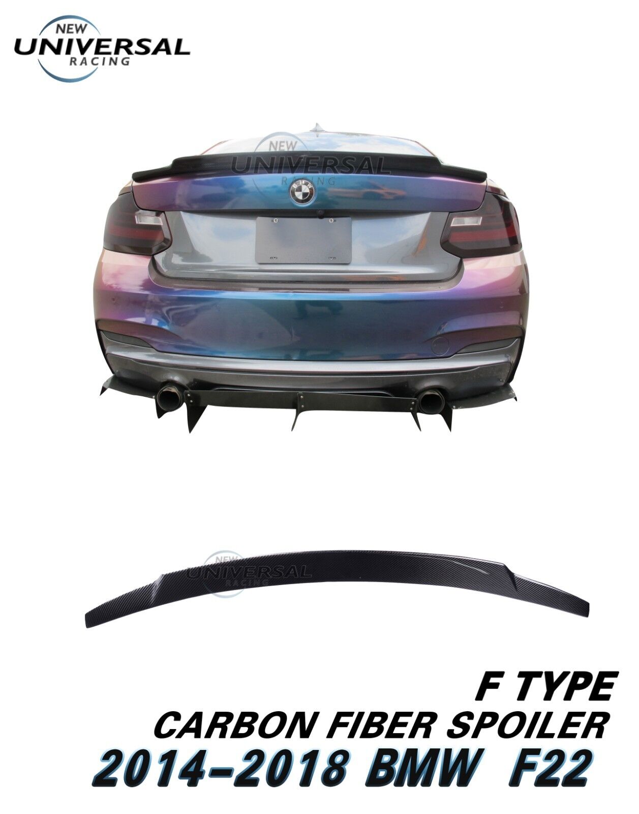 Carbon Fiber Rear Trunk Spoiler Lip for 2014-2019 BMW F22 220i 228i 235i Type F