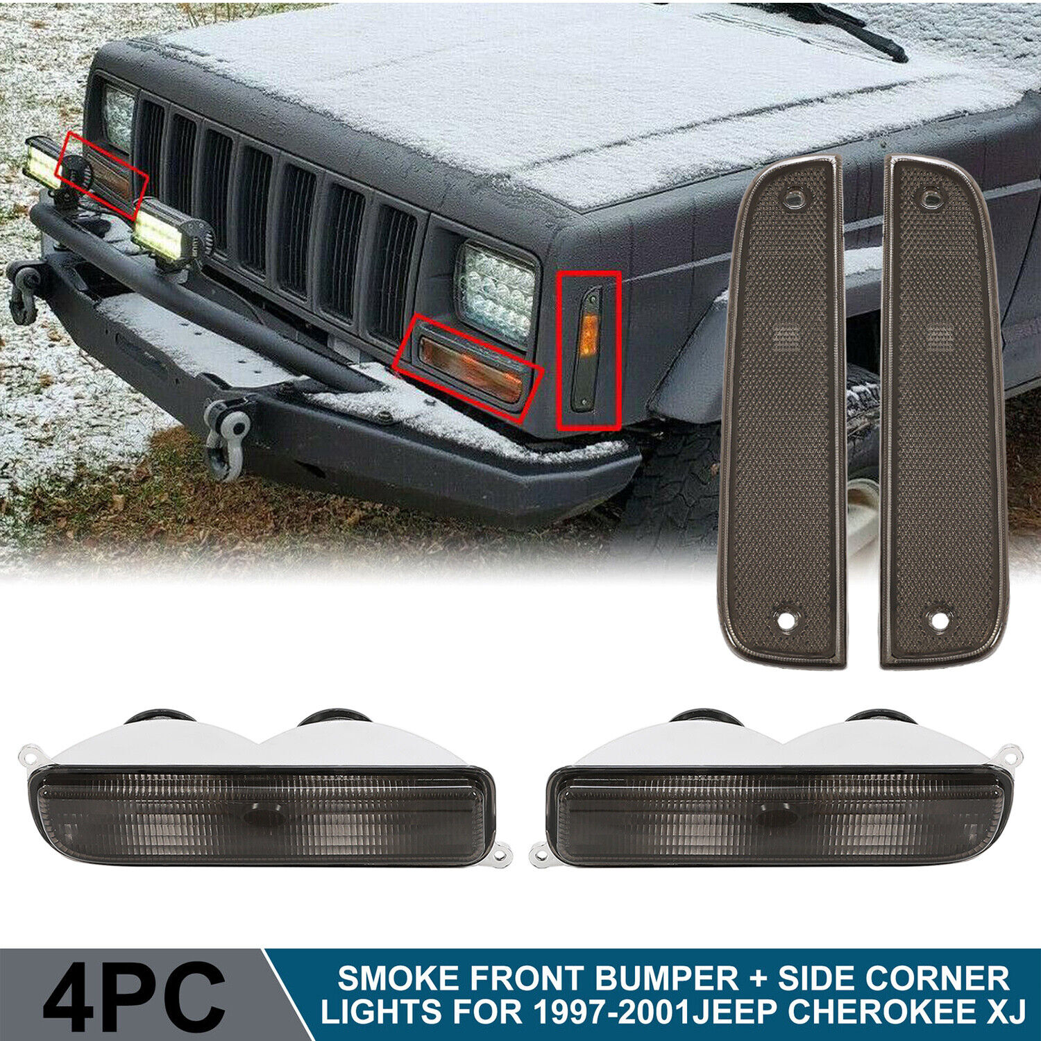 Smoke Corner Lights + Bumper Signal Lights For 1997-2001 Jeep Cherokee XJ