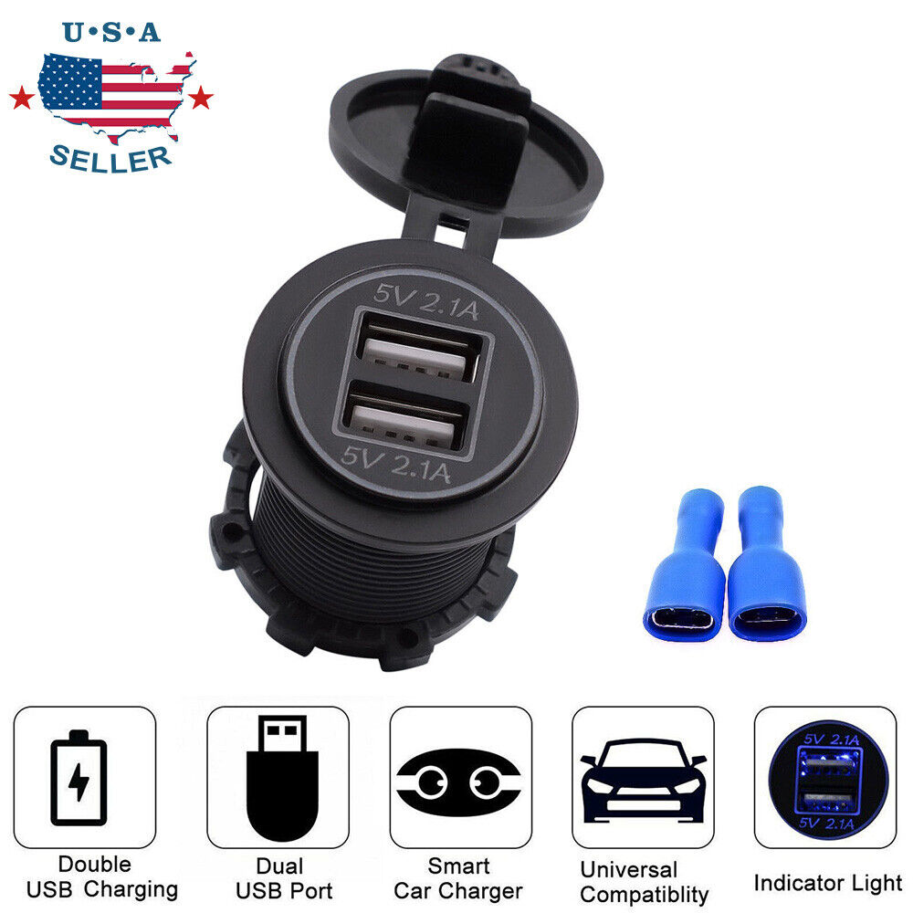 4.2A Dual USB Port Charger Socket Outlet Waterproof 12V LED for Motorcycle Car