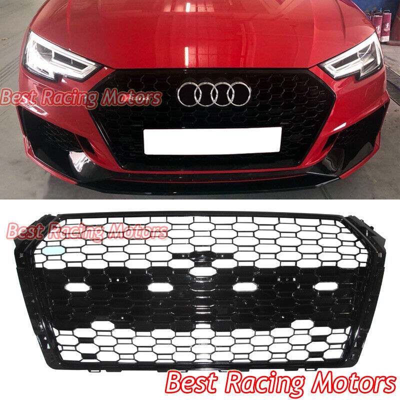 For 2017-2019 Audi A4 B9 RS4 Style Front Grille (Gloss Black Frame + Honeycomb)