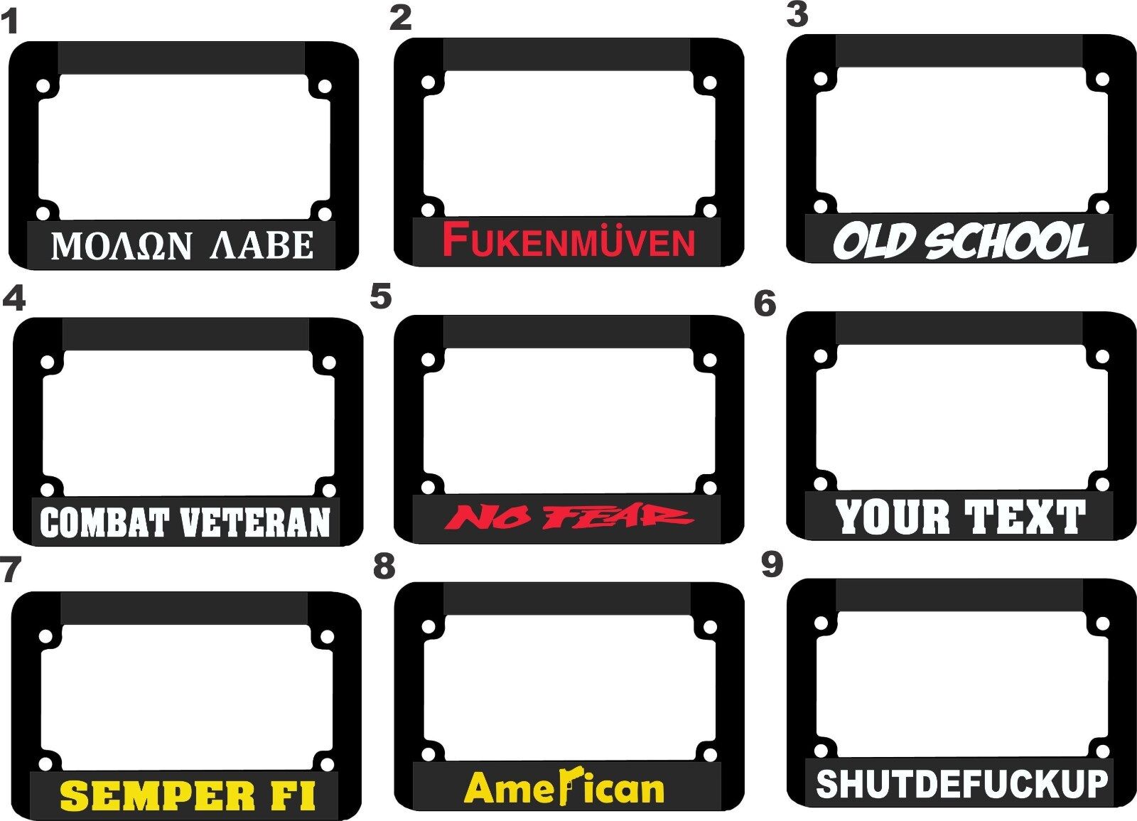 MOTORCYCLE LICENSE PLATE FRAME WITH REFLECTIVE LETTERING..PERSONALIZED