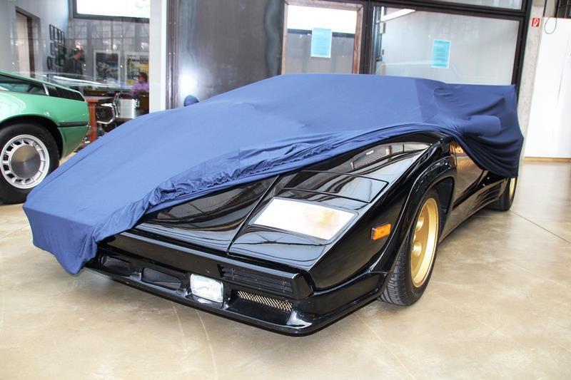 Full garage protective blanket indoor blue with mirror pockets for Lamborghini Countach