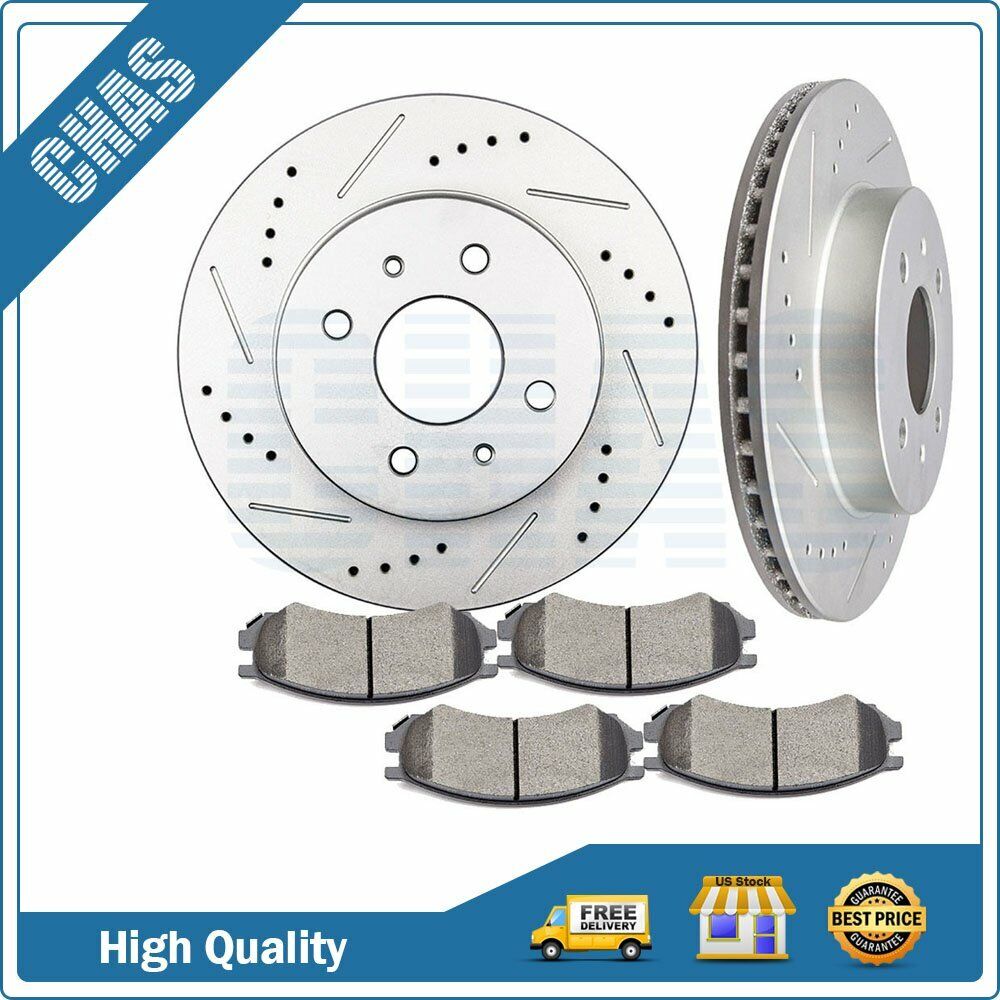 Front Brake Ceramic Pads And Rotors For Saturn SL SL1 1991-2002 Drilled Slotted
