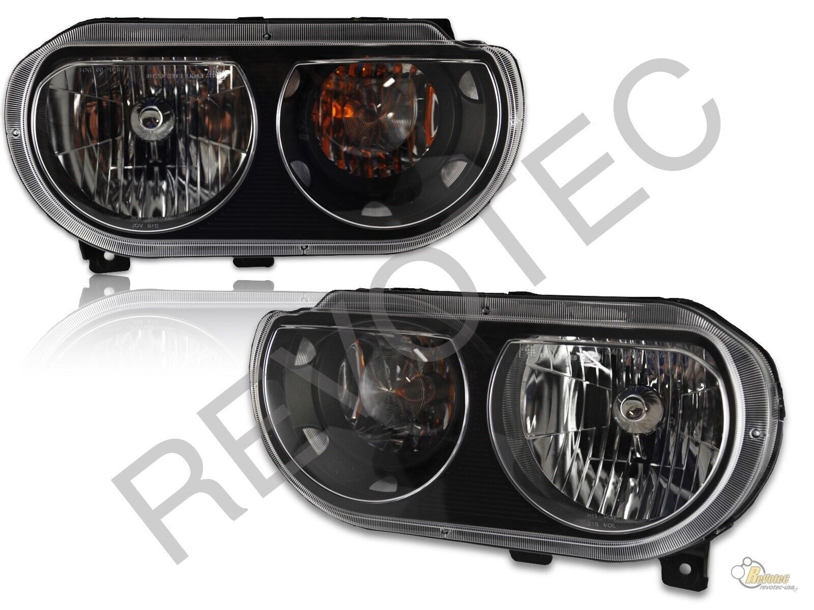 Black Housing Headlights RH & LH Pair Set For 2008-2014 Dodge Challenger SE R/T