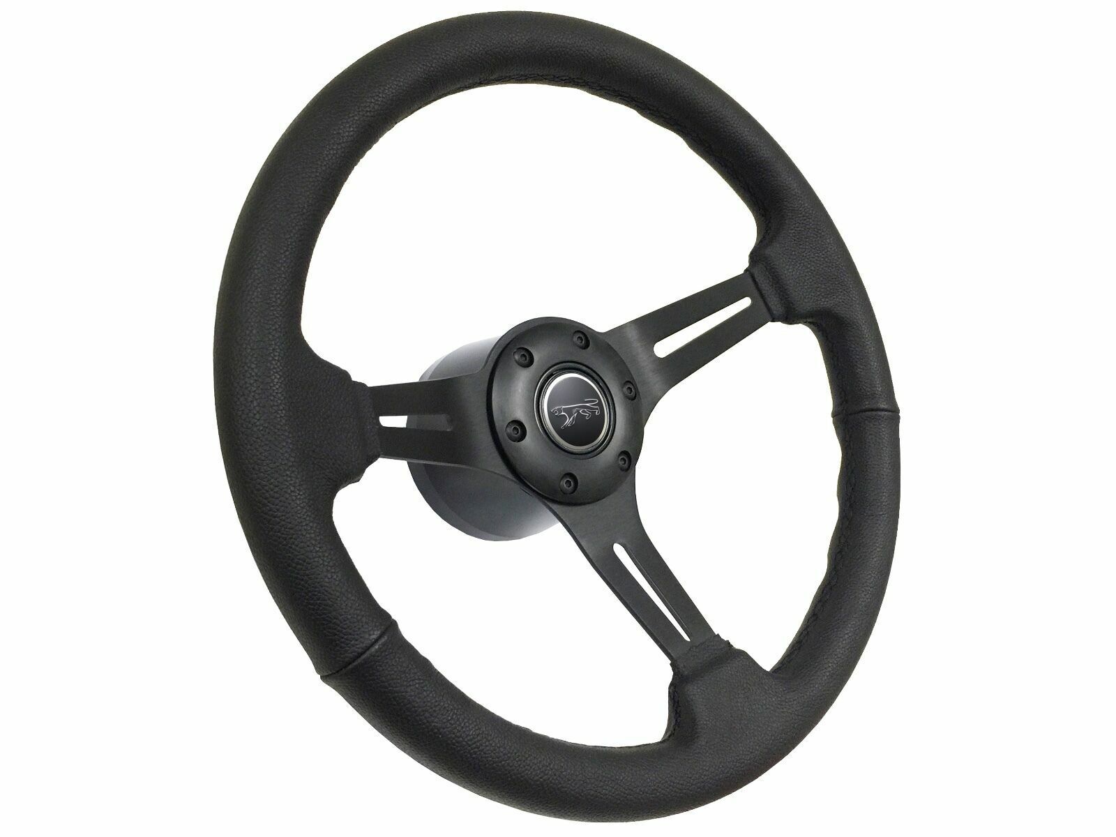 1968-73 Mercury Cougar S6 Sport Leather Steering Wheel Black Kit, Slots