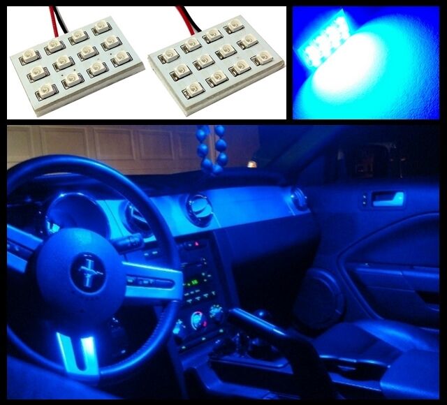 2 Ultra blue 12 LED interior dome map light SMD panels Xenon bulbs HID lamp #A2