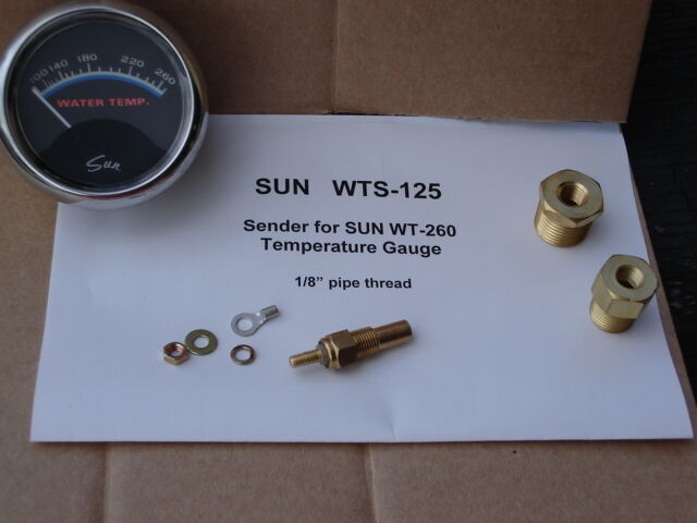 SUN WT-260 temp gauge sending unit new 1/8 inch NPT, with adapter