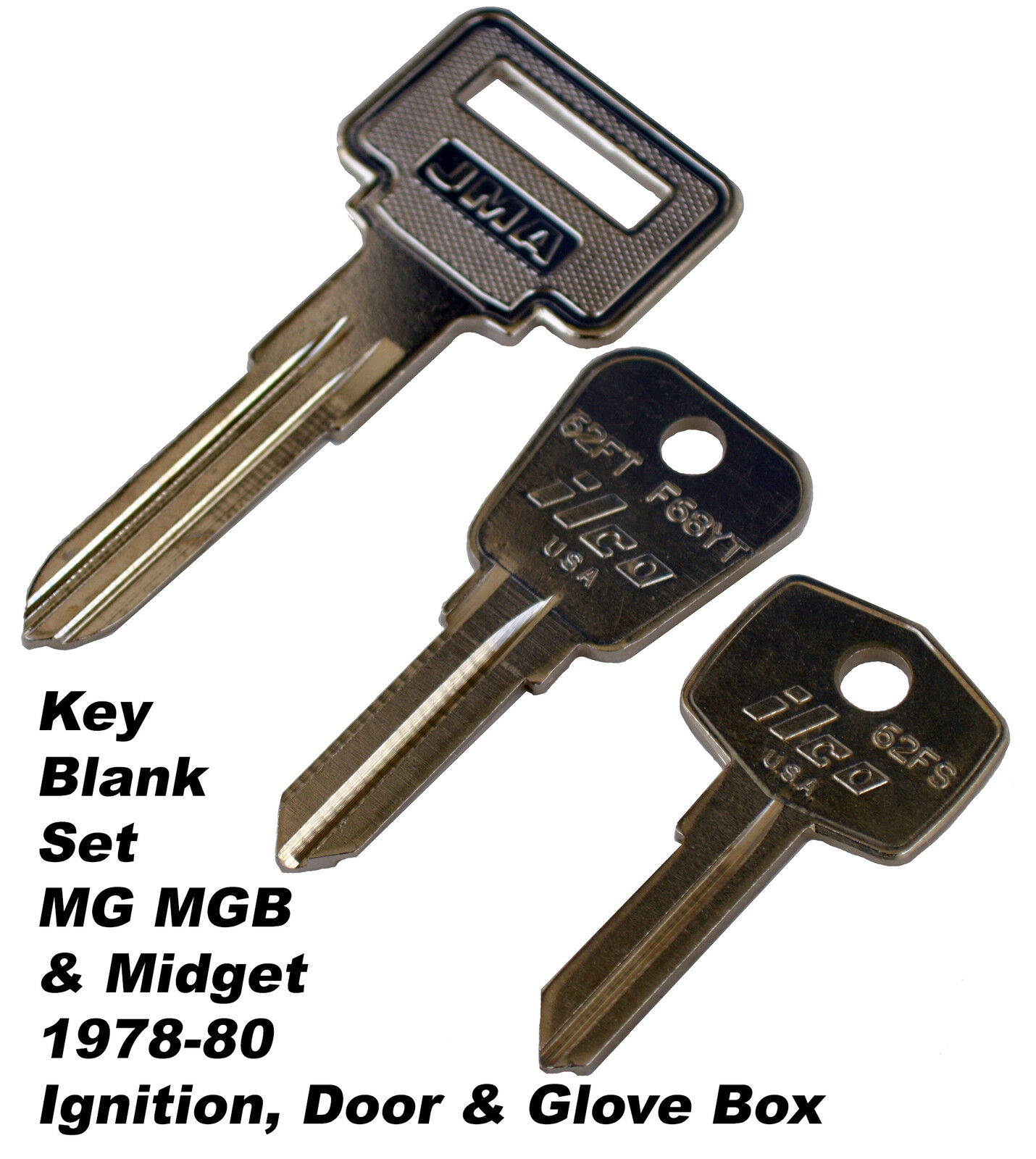 Key blank set for MG MGB Midget 78 - 80 for cars with original ignition switch