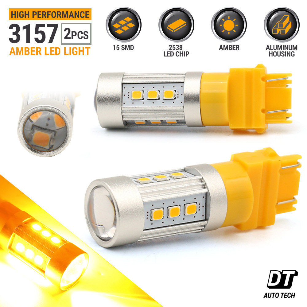 3157 LED Amber Yellow Front Turn Signal Side Marker DRL High Power Light Bulbs
