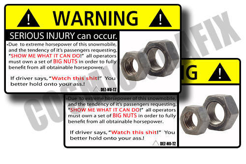Funny snowmobile big nuts warning sticker decal 