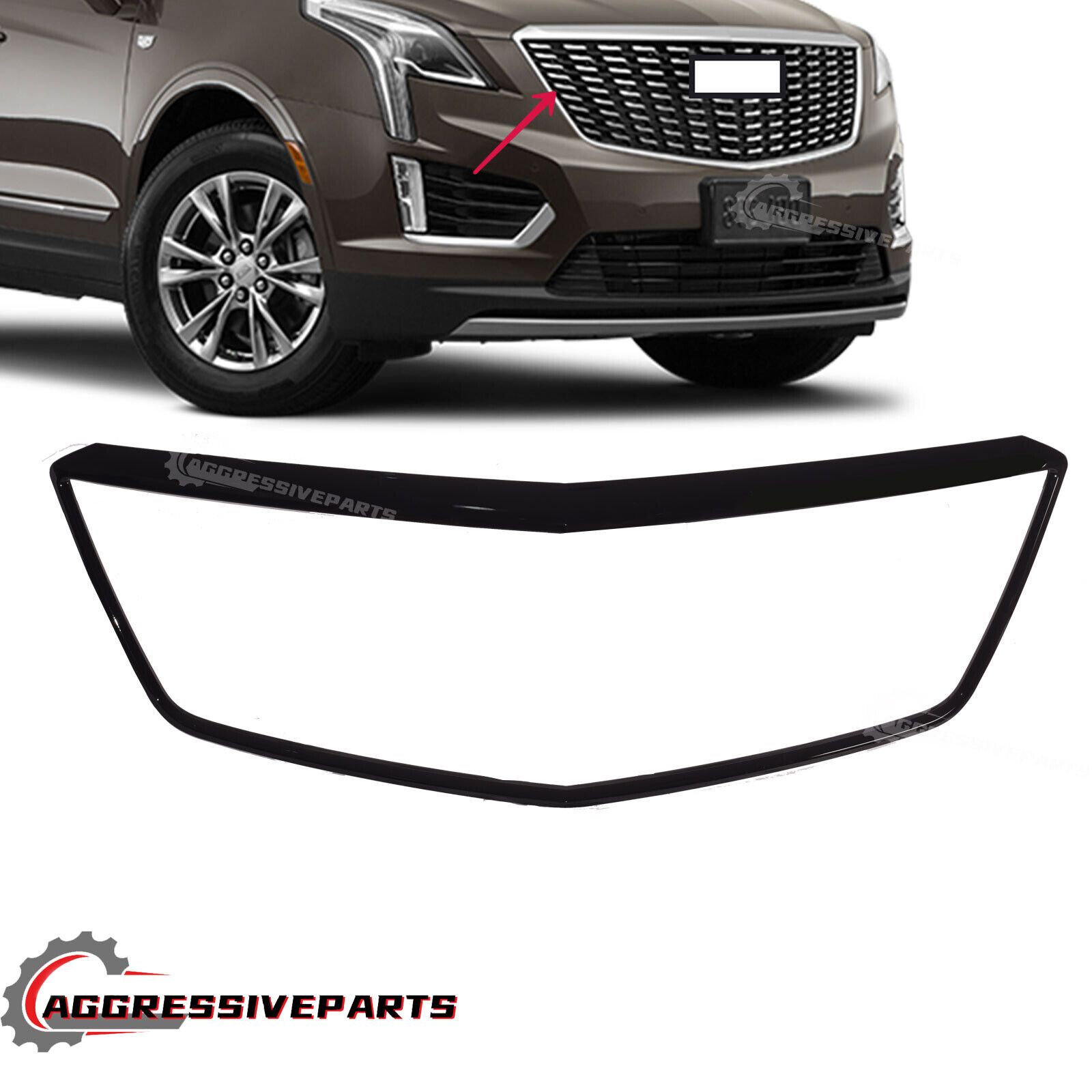 Front Upper Grille Outer Surround Frame For 2017-2023 Cadillac XT5 Gloss Black