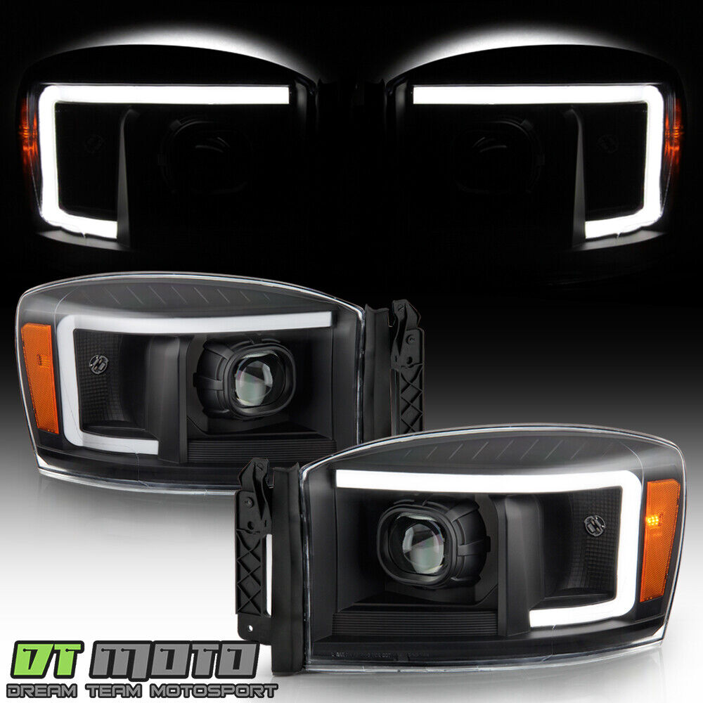 2006-2008 Dodge Ram 1500 2500 3500 Pickup Black LED Tube Projector Headlights