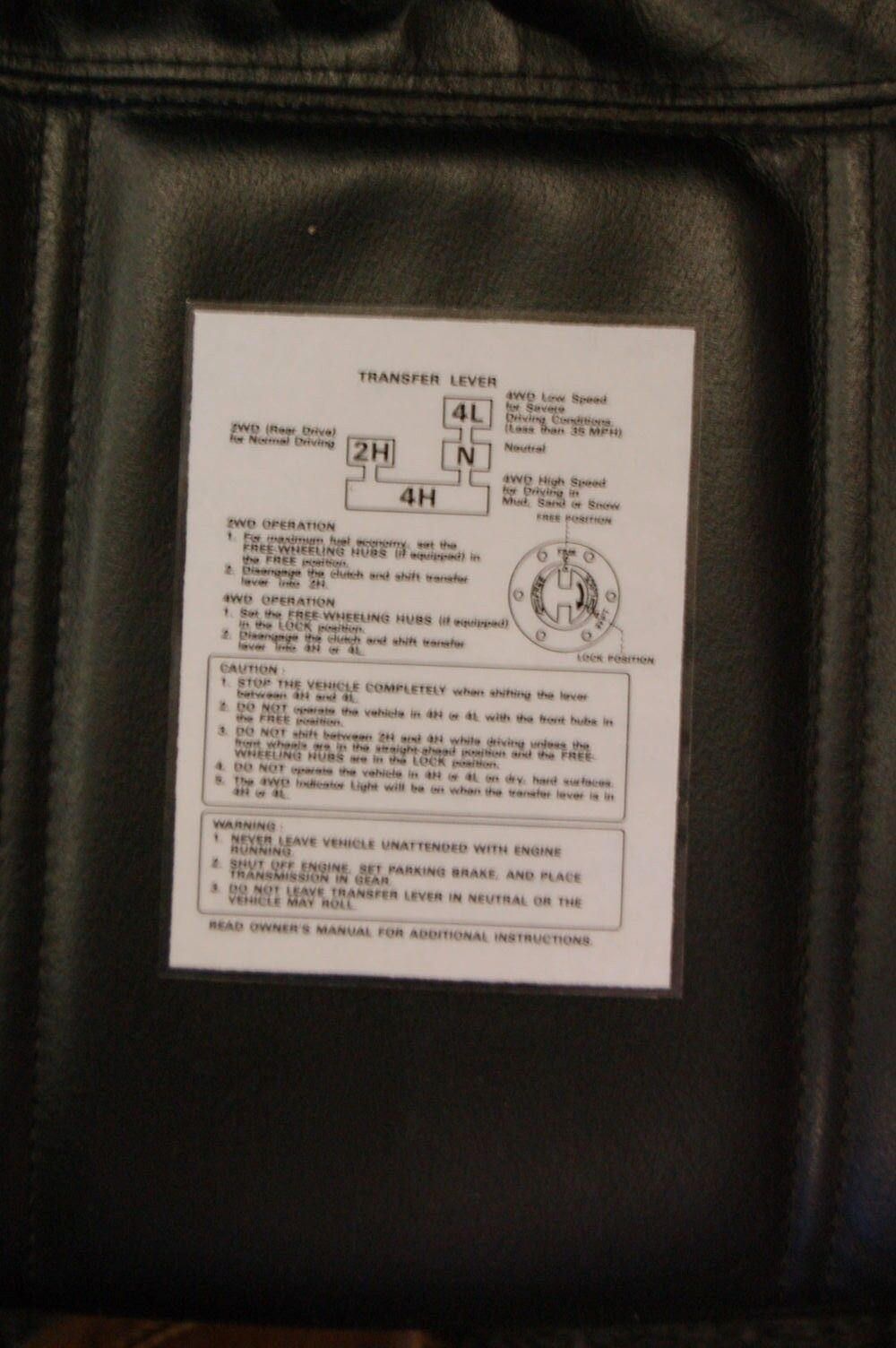 Suzuki Samurai Transfer Case Instruction Card Laminated reproduction White/black
