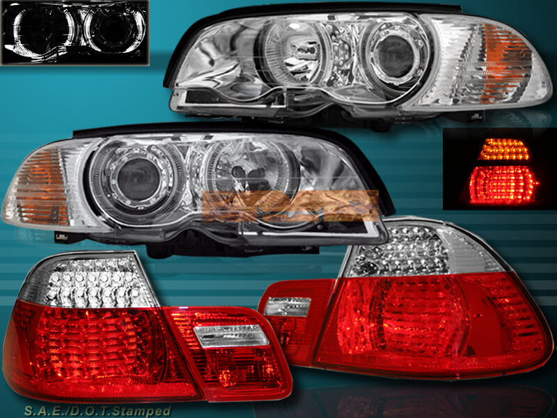 00-03 BMW E46 COUPE HALO PROJECTOR HEADLIGHTS CLEAR+CORNER LIGHTS+TAIL LIGHTS 